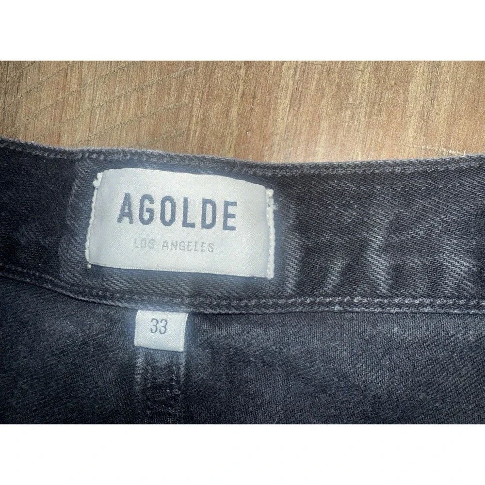 AGOLDE Parker Long Black Denim High Rise Fray Hem Jean Shorts Women’s Size 33